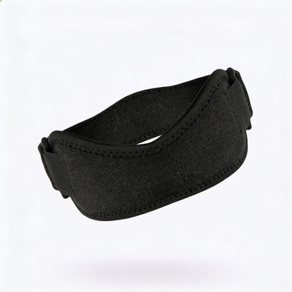 Minimalist adjustable knee strap designed for patella support, offering a secure fit and comfortable everyday use