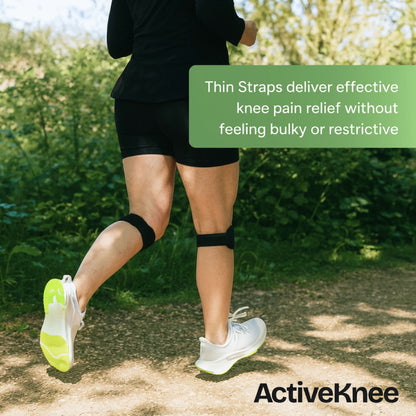 Lightweight knee strap for running and outdoor activity, providing comfortable patella support and pain relief without bulk